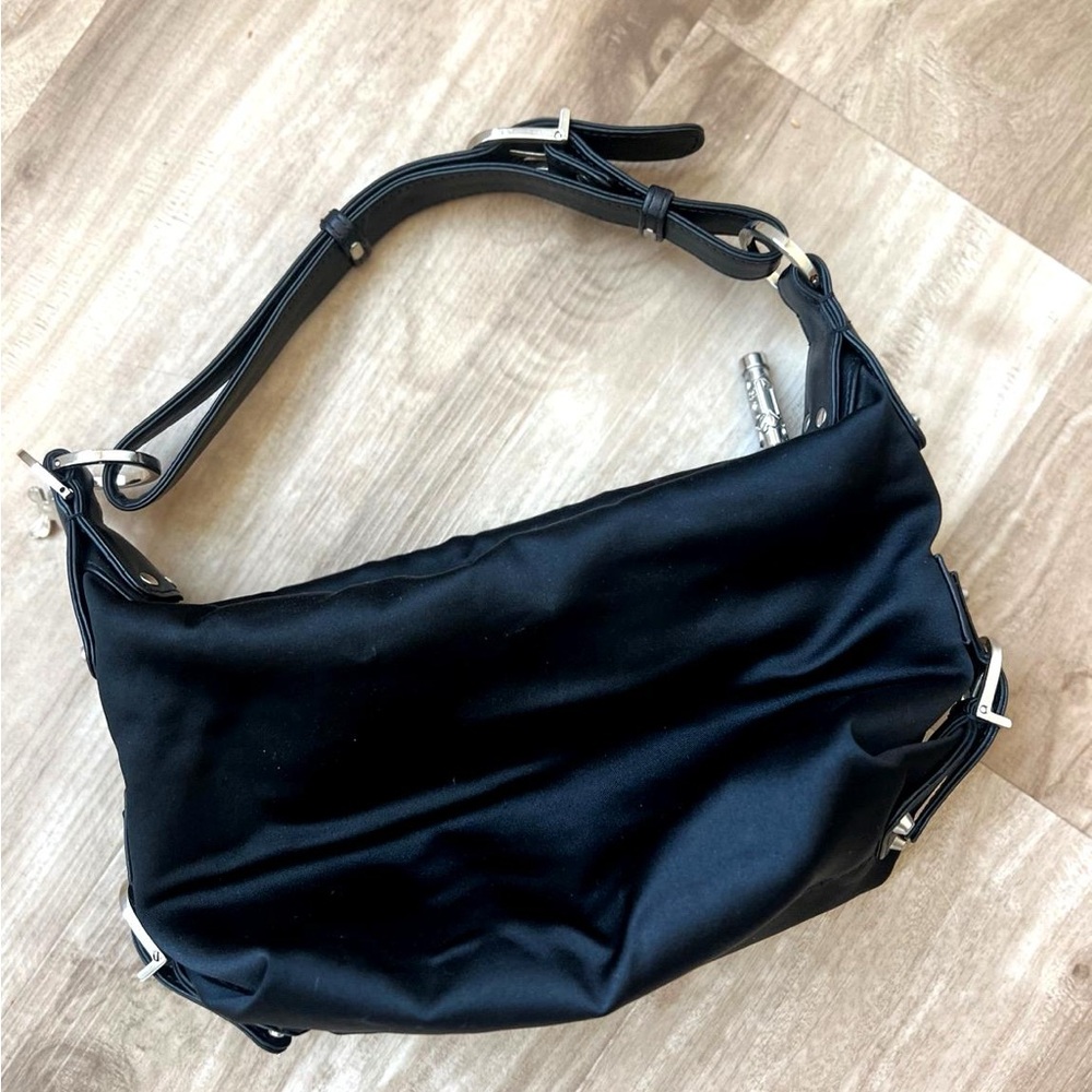 Vintage Versace Shoulder Bag | Black Nylon Silver Hardware |